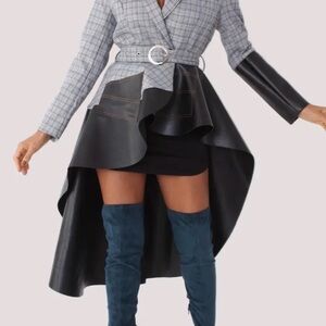 Asymmetric Black Faux-Leather High-Low Skirt